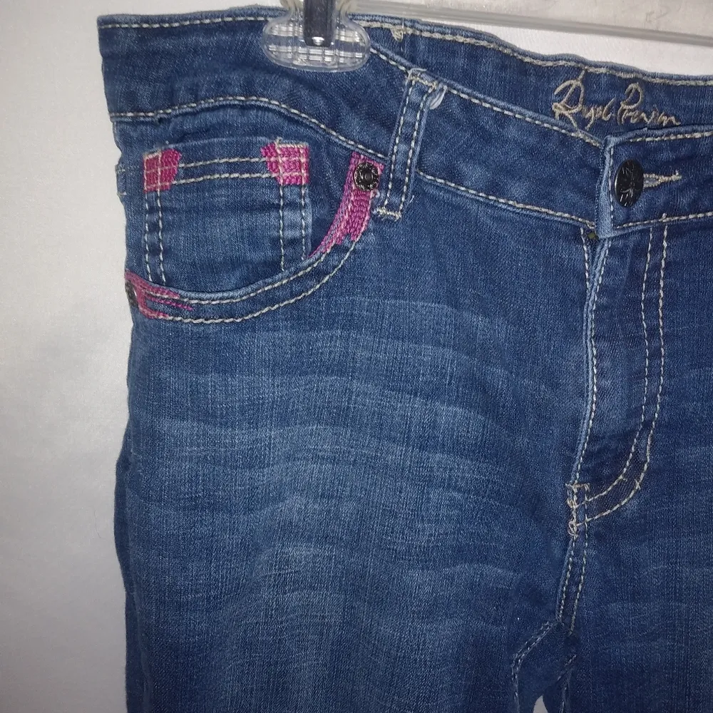 Royal Premium 12 33x21 Dark Wash Pink Accent Capri Jeans Blue Size 33 - Image 3