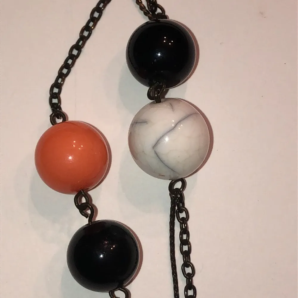 Gunmetal Gray Dark Metal Orange White Blue Beaded Ball Chain Boho Necklace - Image 4