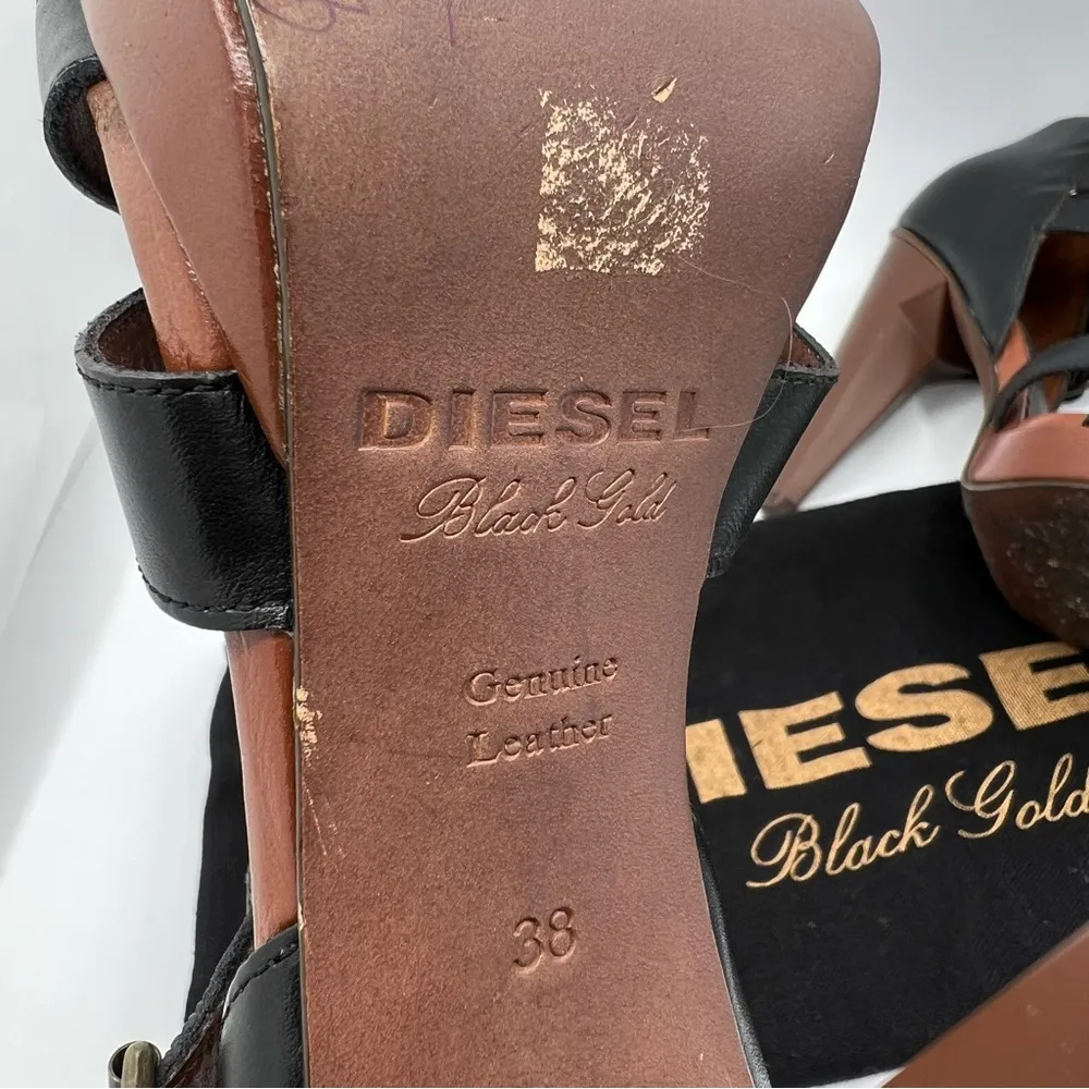 DIESEL Navajo Pocah Strappy Heel Sandals Size EU 38 US 7.5 Black & Brown Leather - Image 4