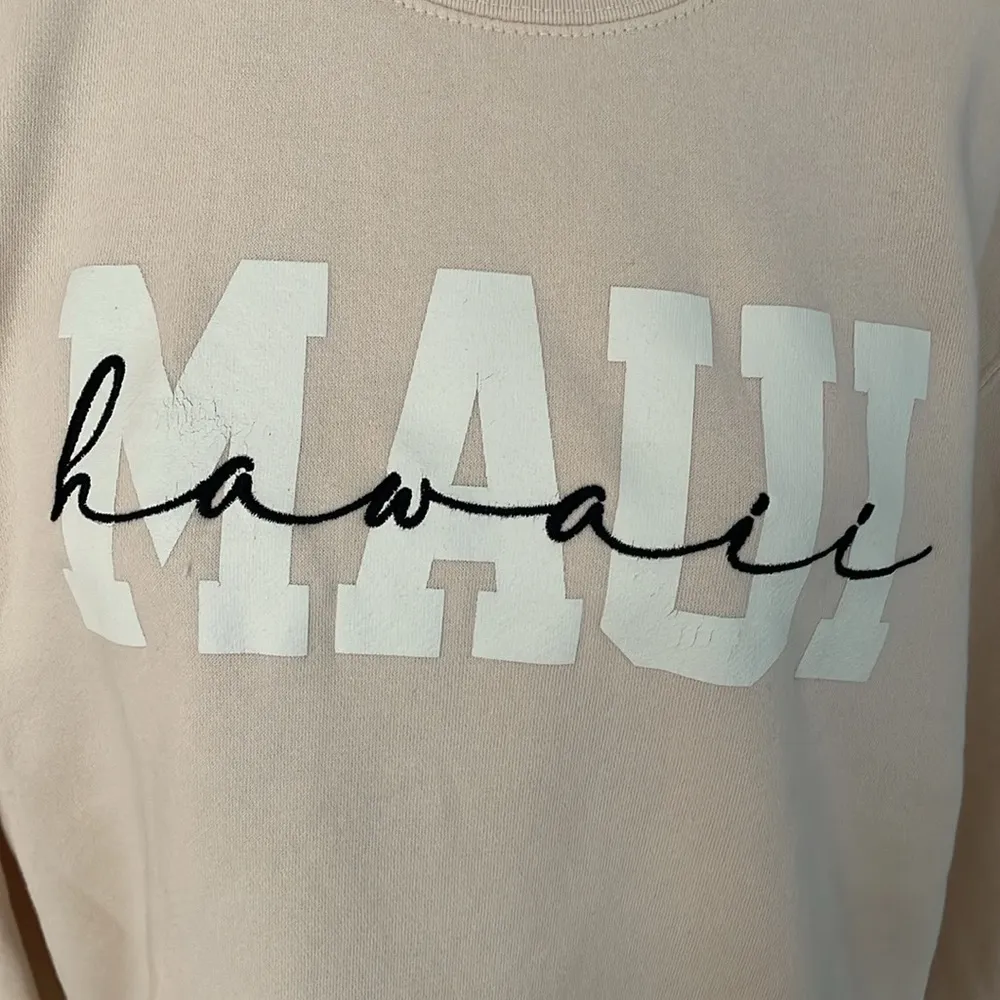 Super Cute Oversized Cream Colored Maui Hawaii Crewneck Sweatshirt Size L - Image 5