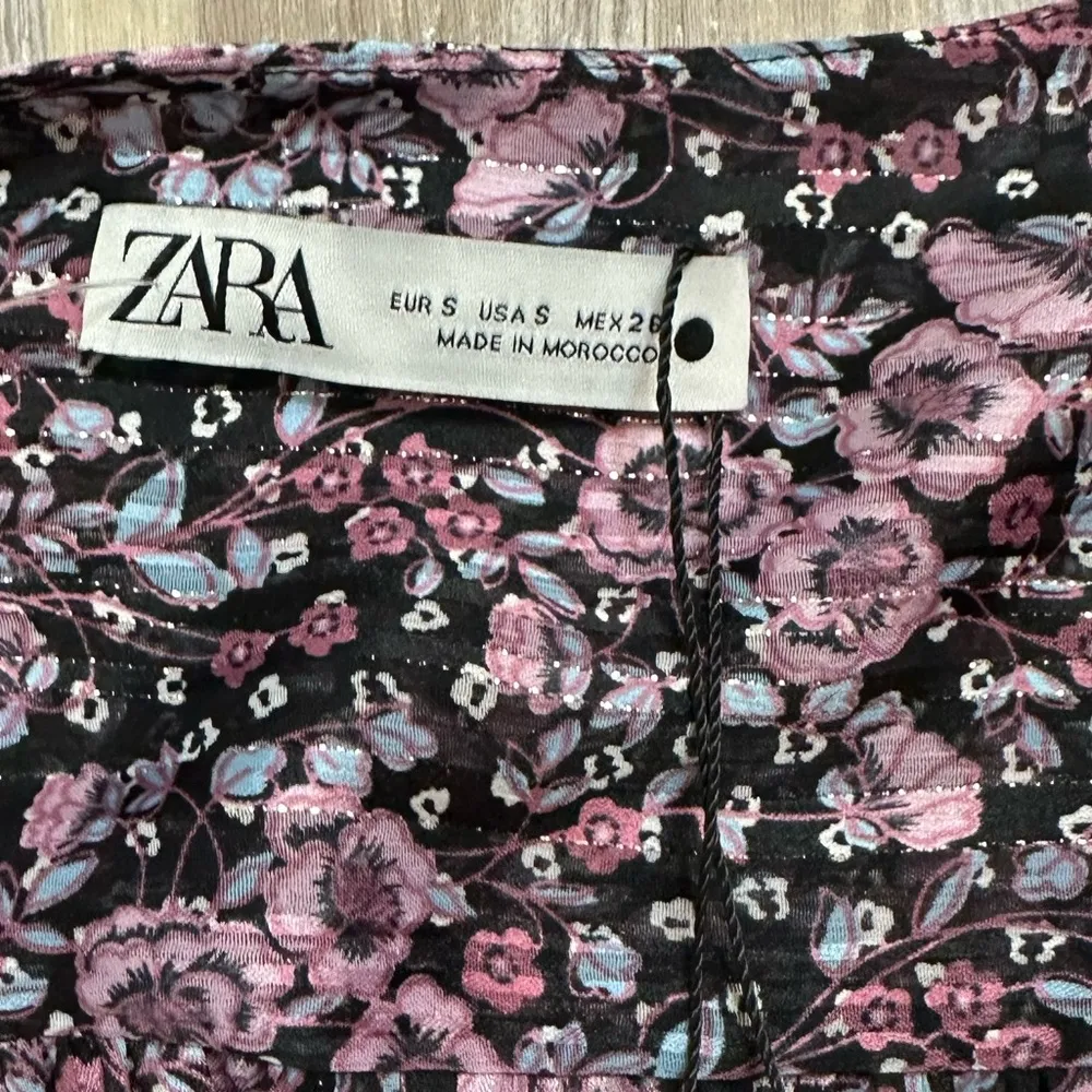 Zara Sheer Floral Cropped Blouse, Size Small - Image 3