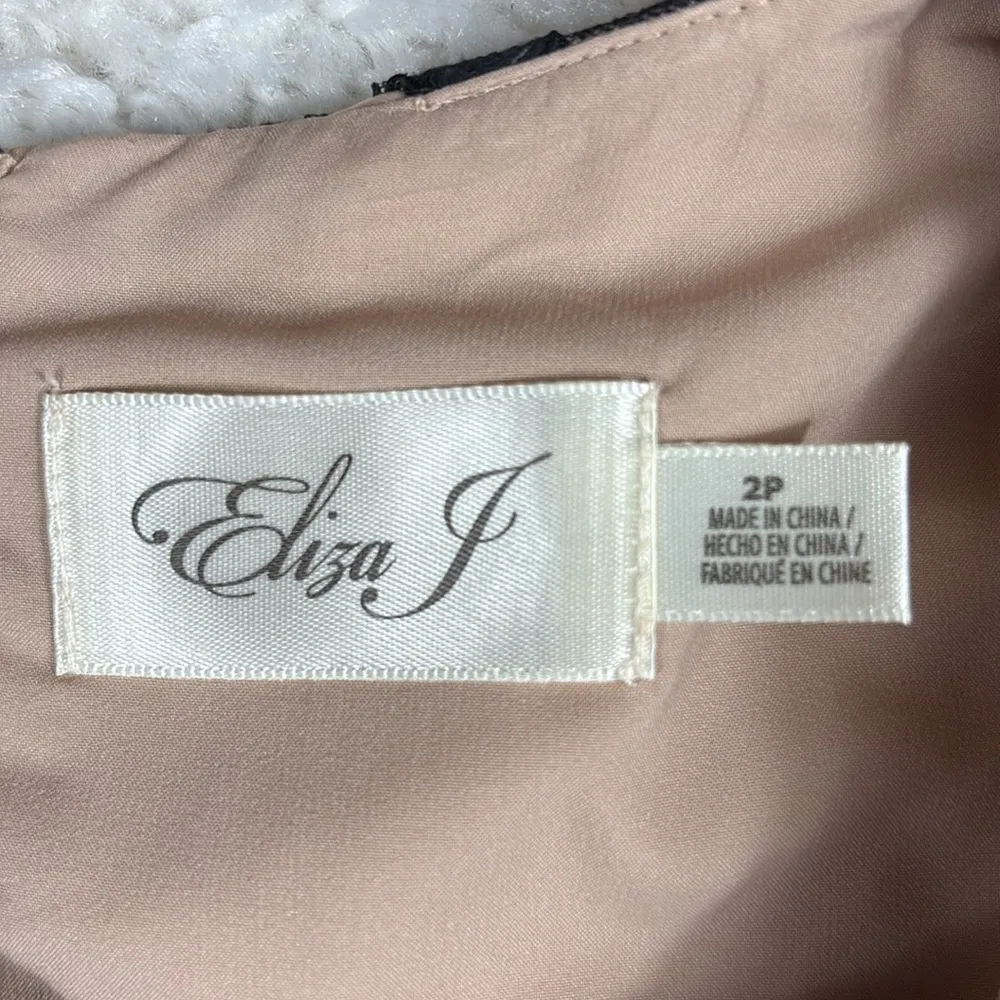 Eliza J Dress Womens Size 2 Petite Black‎ Lace Satin Cocktail V Neck 3/4 Sleeve - Image 7