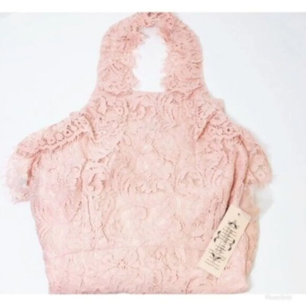 NWT NANETTE LEPORE Plus Sz 16 LACE HALTER MIDI DRESS RUFFLE NECK BLUSH PINK - Image 5