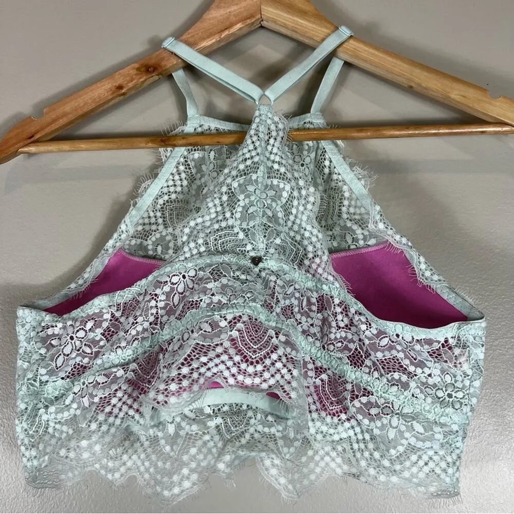 PINK Victoria’s Secret Blue Lace Push Up Longline Bra - Image 3