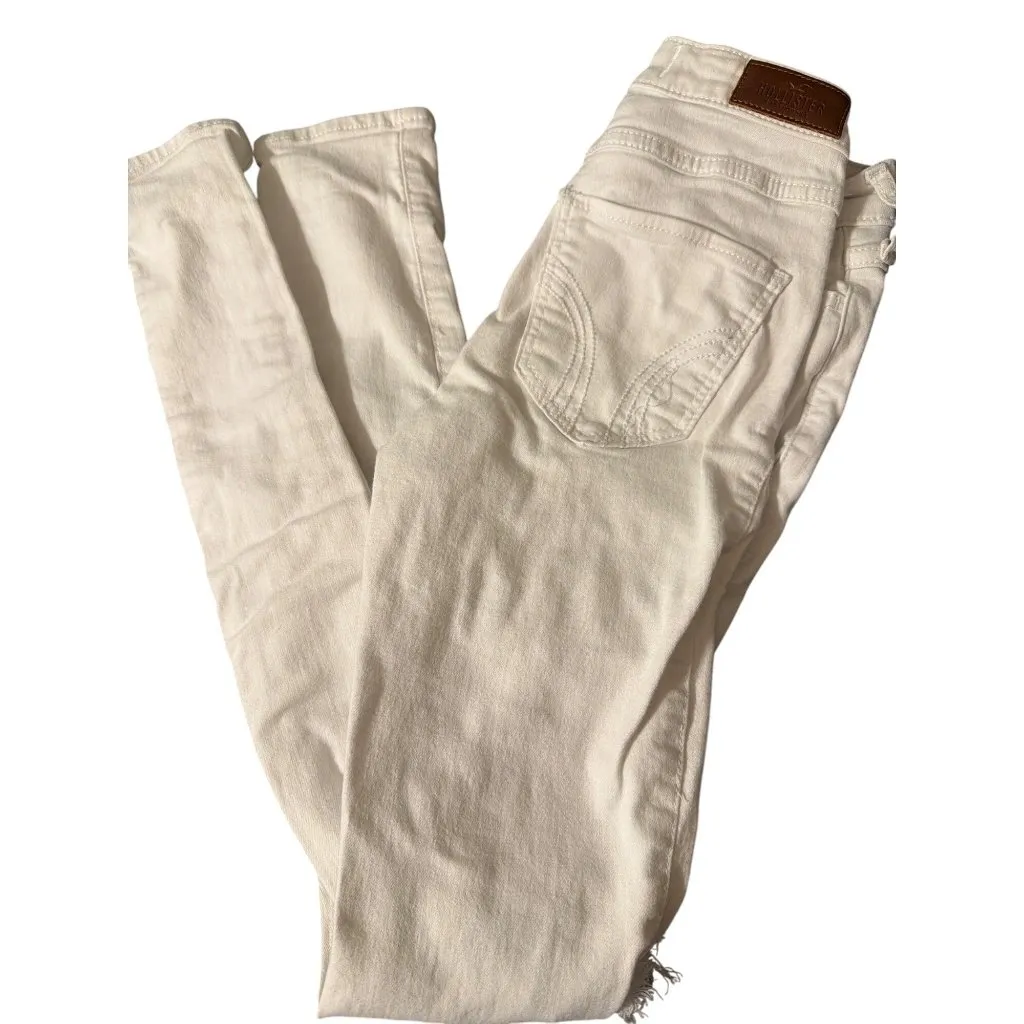 Hollister White High Rise Super Skinny Distressed Jeans Destroyed Rips Sz 0R - Image 4