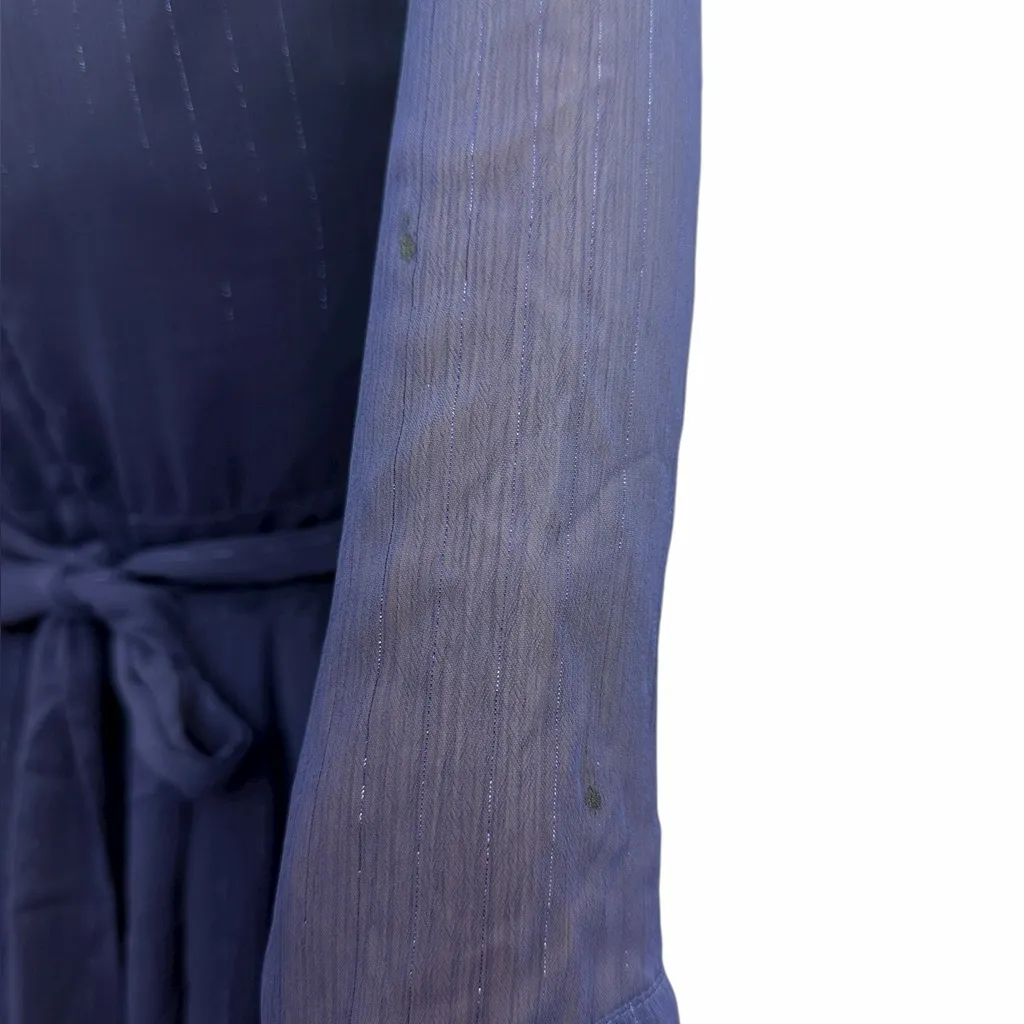 Tulle Navy Blue Sheer Midi Dress V Neck 3 Quarter Sleeve Shimmer Womens Small - Image 13