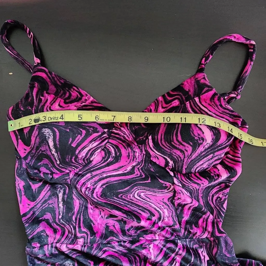 Derek Heart Purple Velvet Bodycon Dress Size Medium Pink and Black Party Dress - Image 8