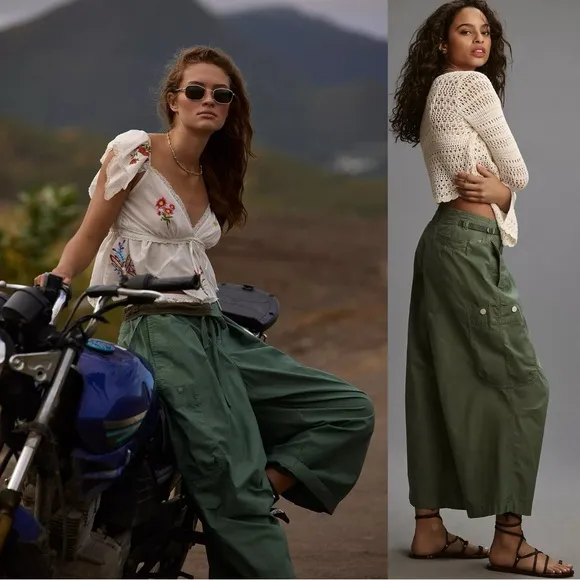 Anthropologie Pilcro Slouchy Fit Surplus Pants 28 Barrel Cargo Army Green NWT - Image 2