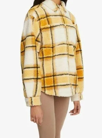 Sincerely Jules x Bandier Oversized Plaid Aspen Sherpa Jacket Yellow Women's S - Image 1