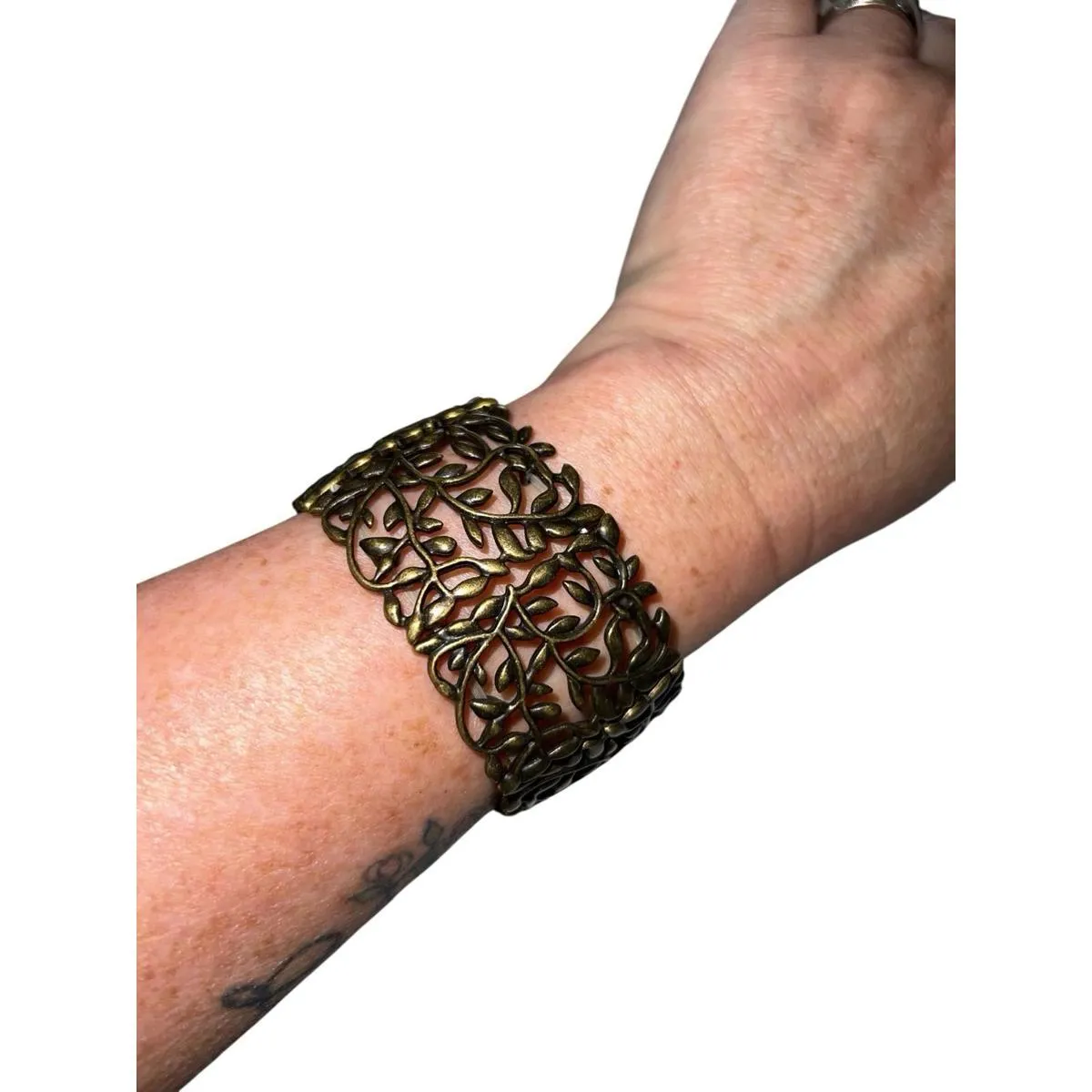 Paparazzi Antique Brass Filigree Leaf Stretch Cuff Bracelet New with Tag - Image 5