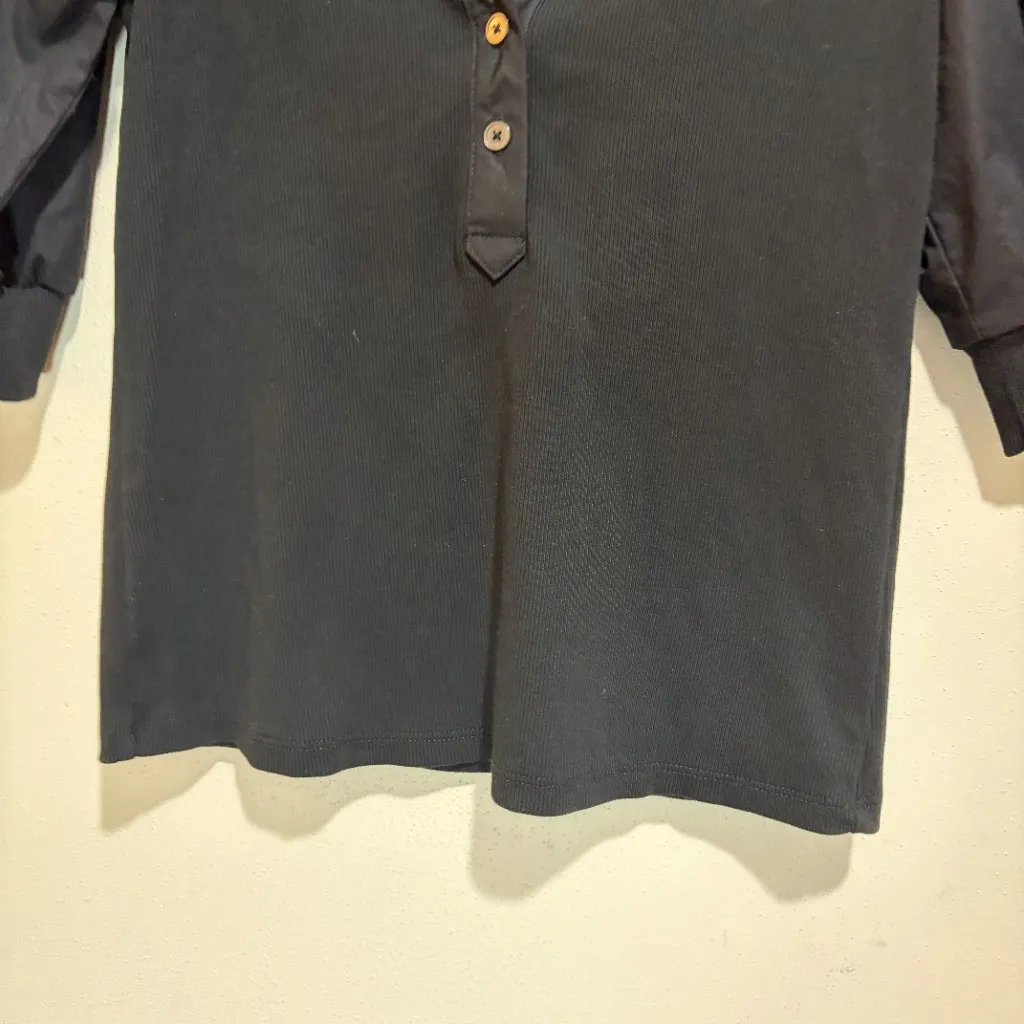 Veronica Beard Coralee Puff Sleeve Ribbed Top Blouse Black - Image 5