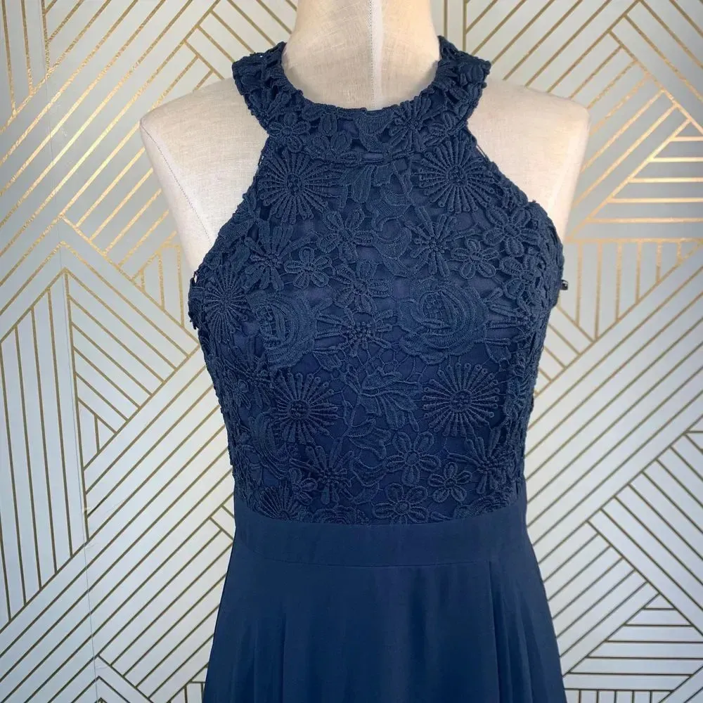 Lulus  Love‎ Poem Lace Halter Gown in Navy Blue - Image 4