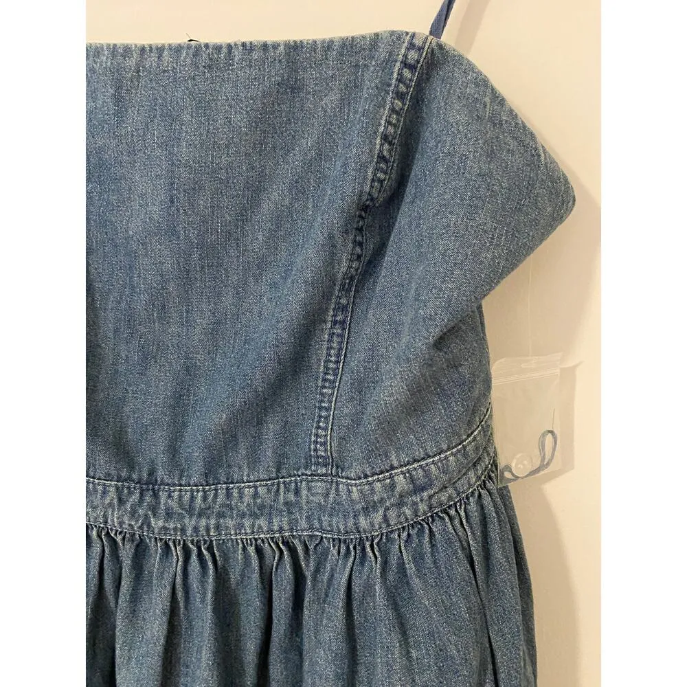 NWOT Free People Strapless Smocked Denim Blue Jean Mini Dress Fit Flare 10 - Image 3