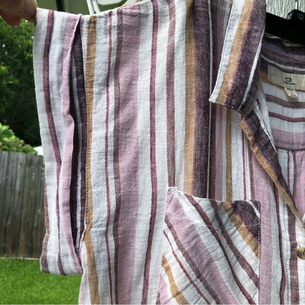 Thread & Supply Striped Button Down Linen Blend Top M White Size M - Image 2