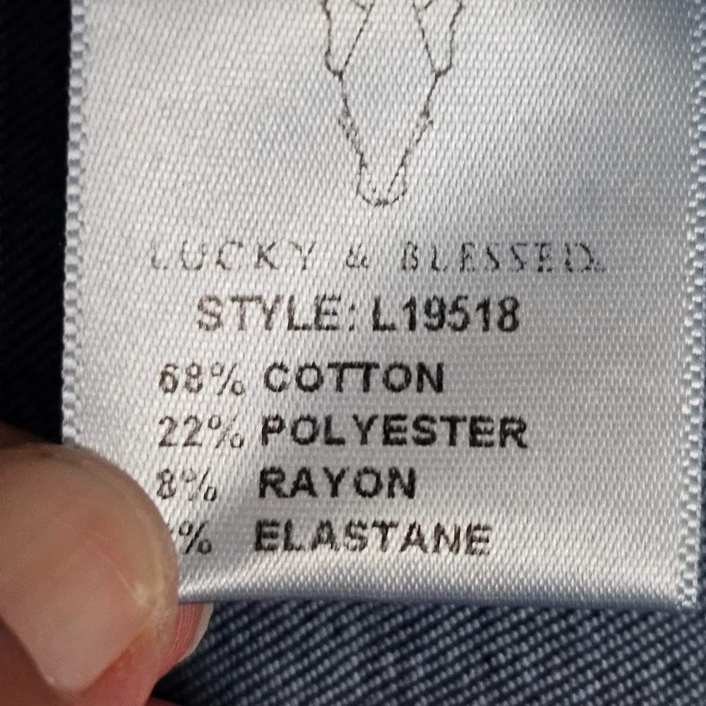 Lucky & Blessed Dark Wash High Rise Lace Inset Western Flare Jeans Size 12 - Image 7