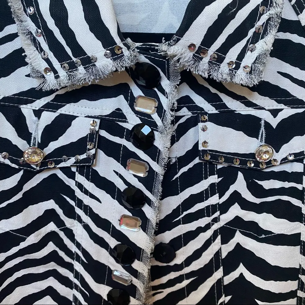 Just B embellished zebra print jacket Sz S Black - Image 3