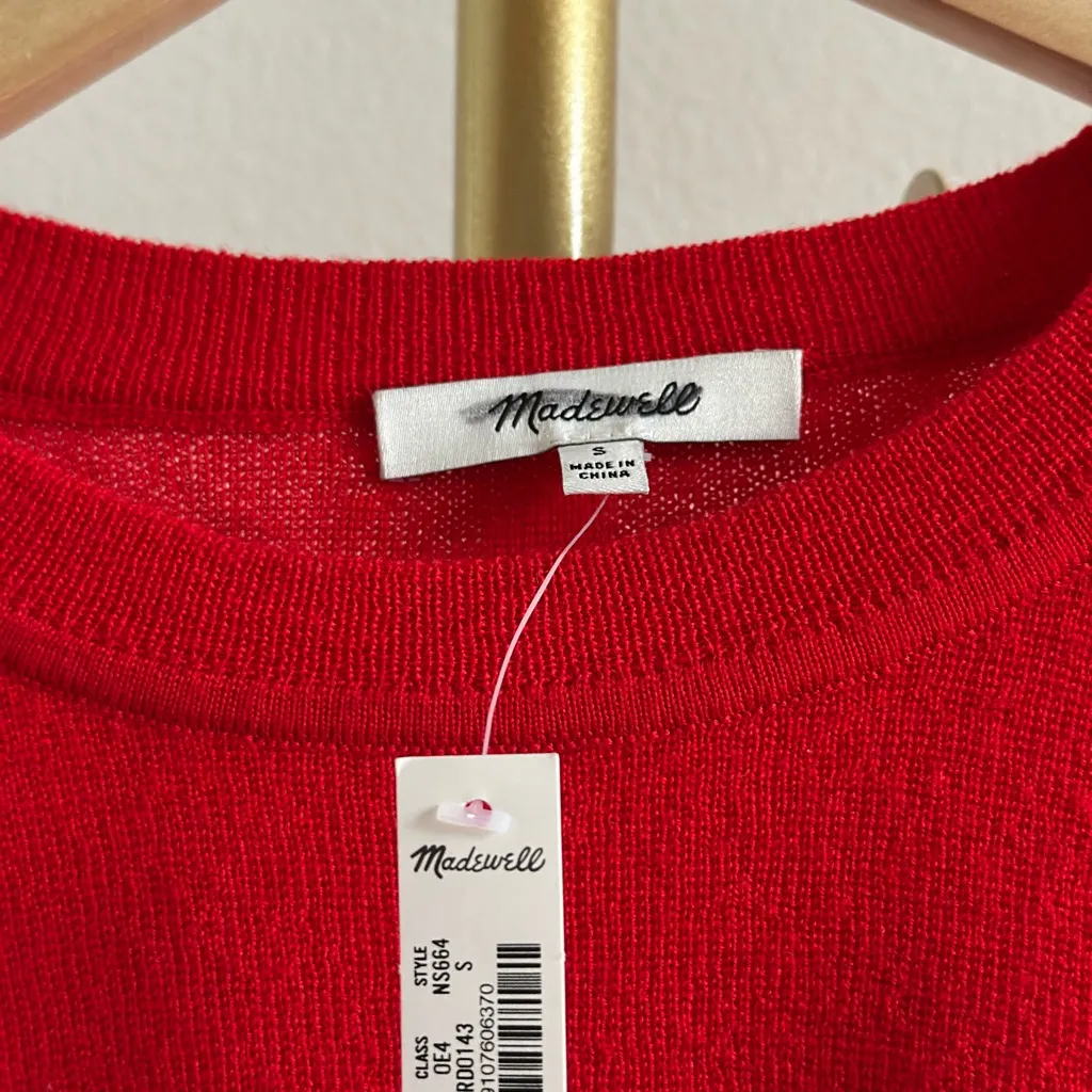 Madewell Merino Pullover Sweater in Bright Cherry, Size Small - Image 8