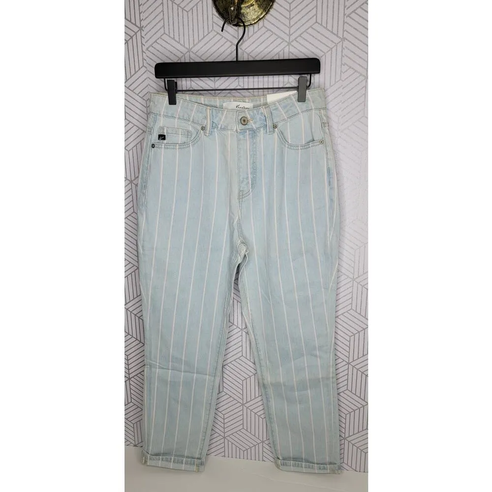Kancan High Rise Stripe Mom Jeans Blue Size 27 - Image 3