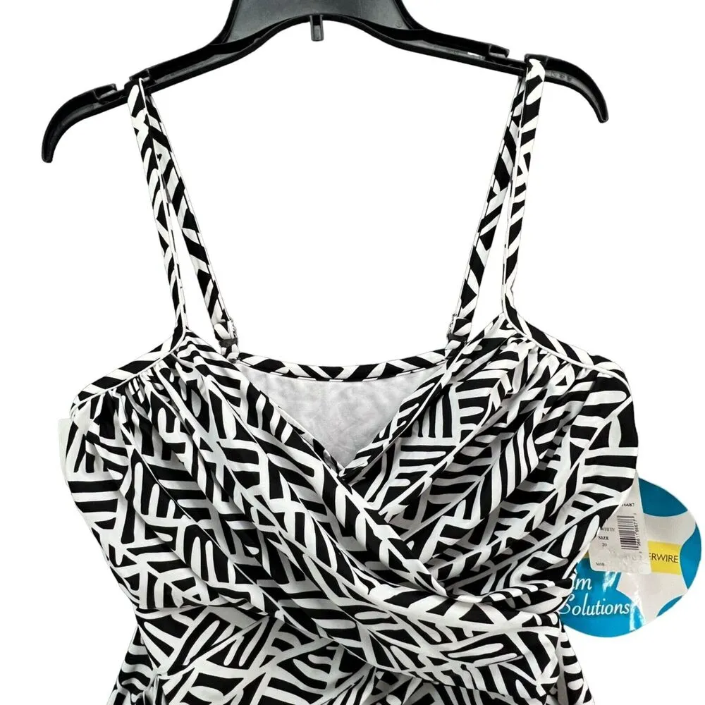 Swim Solutions Swimsuit Womens 20 Black White Ruched Underwire Tummy Control Size undefined - Image 2