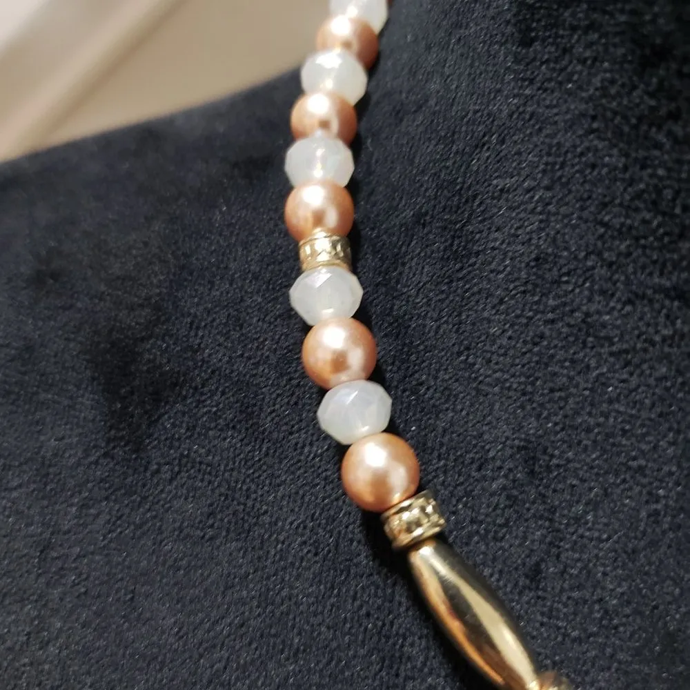 Women's Gold & White Floral Style Round Beaded Fancy Chain Locket - Image 5