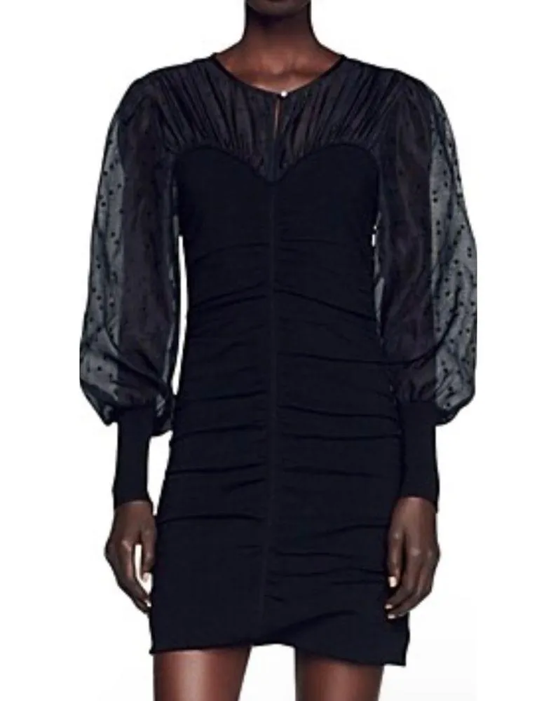 SANDRO Balmora Swiss-Dot Puff-Sleeve black mini Dress NWT - Image 7