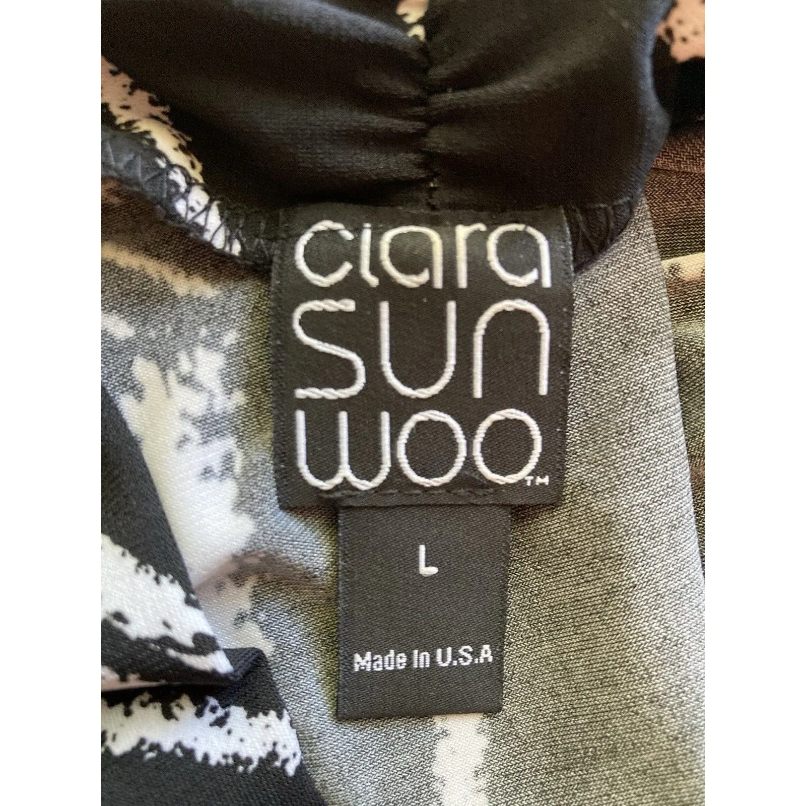 Clara Sun Woo Top Womens L Black Tunic Asymmetrical Hem Abstract Slinky V - Image 7