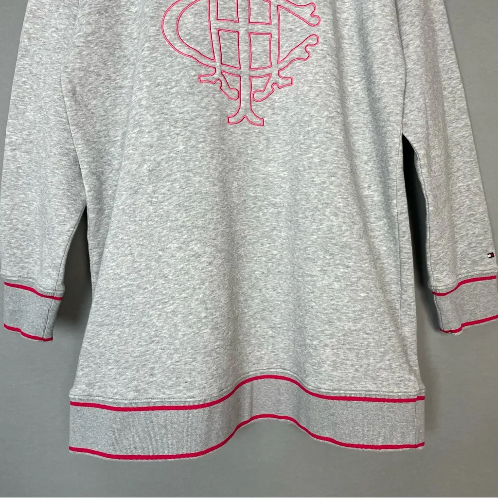 Tommy Hilfiger Sweatshirt Dress Monogram Perry Sz‎ Medium Women Hoodie Gray Pink - Image 8