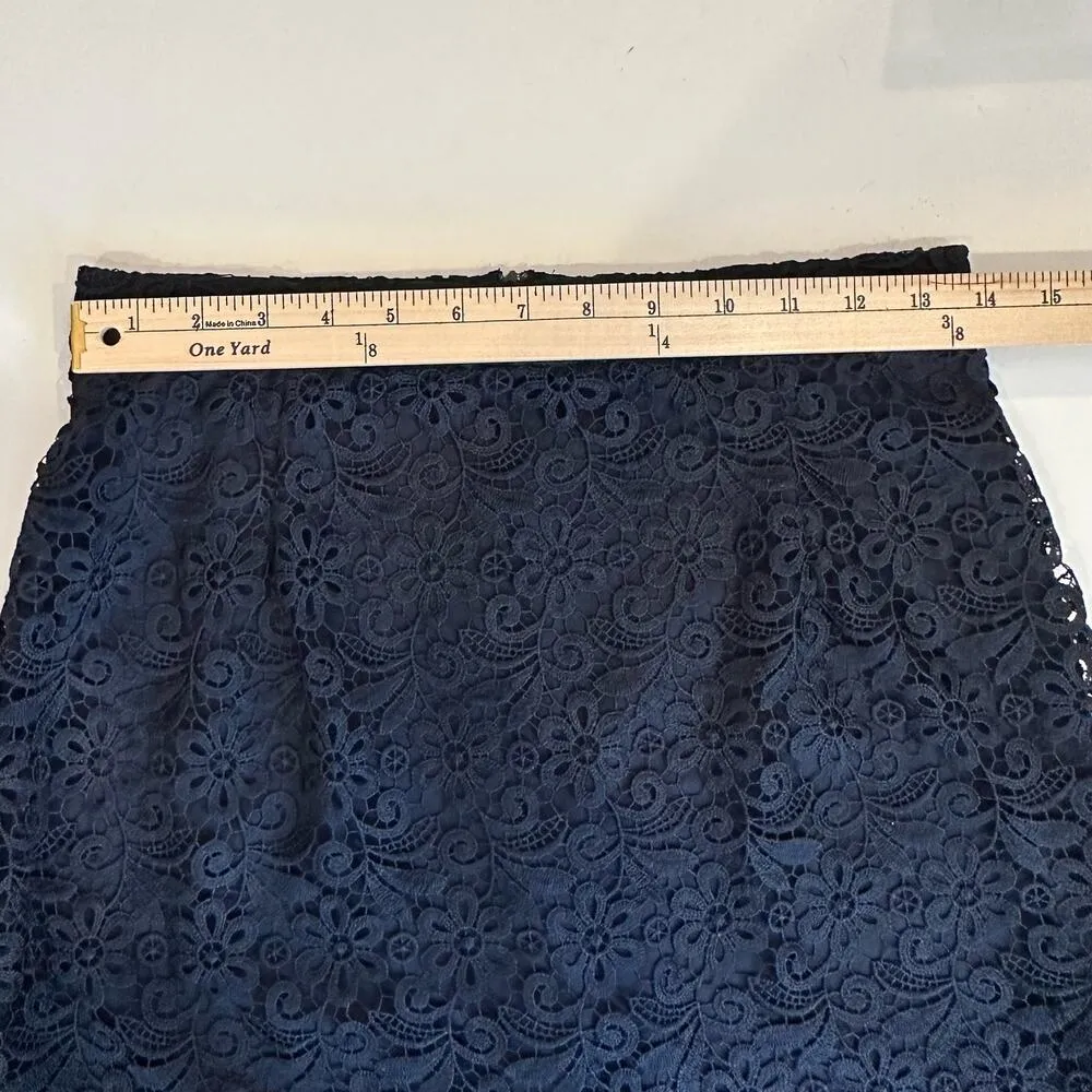 Uniqlo Navy Blue Floral Lace Pencil Skirt Lined Size Large - Image 8