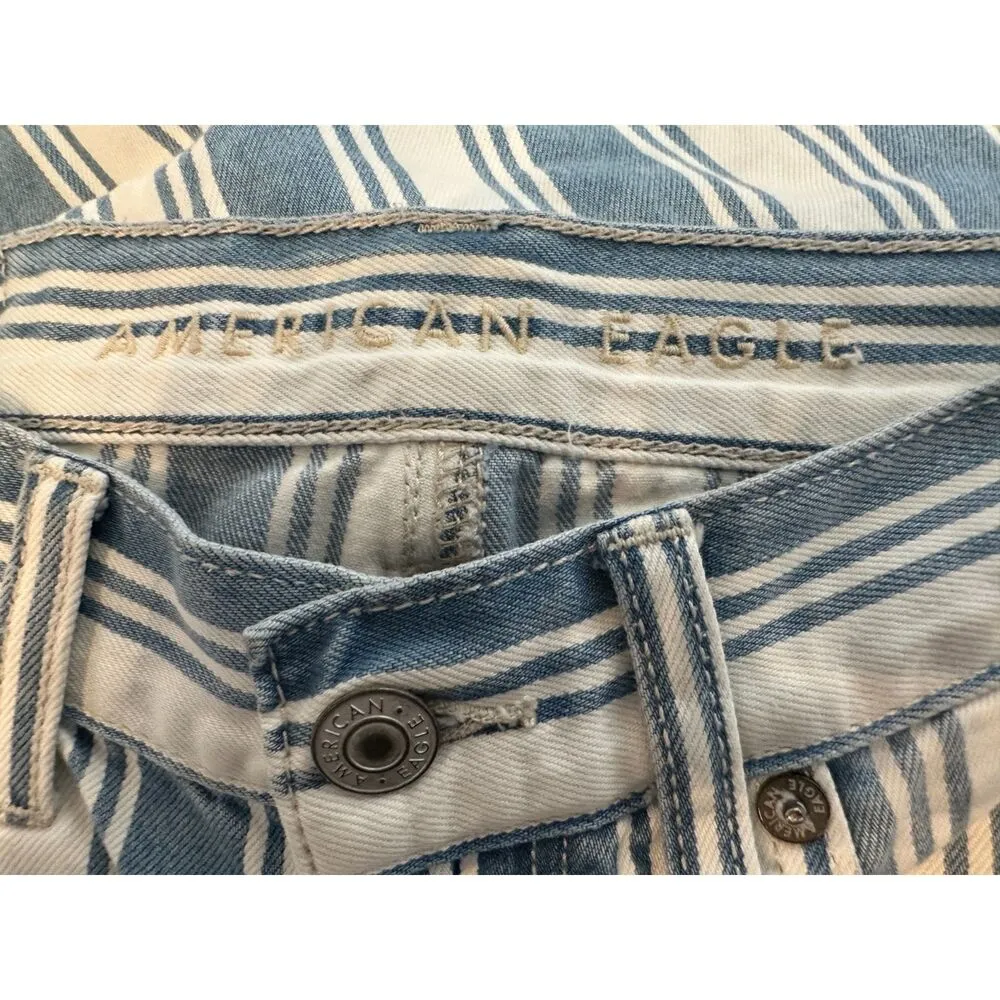 American Eagle  Blue and White Pinstriped Mom Jeans Size 00 - Image 9