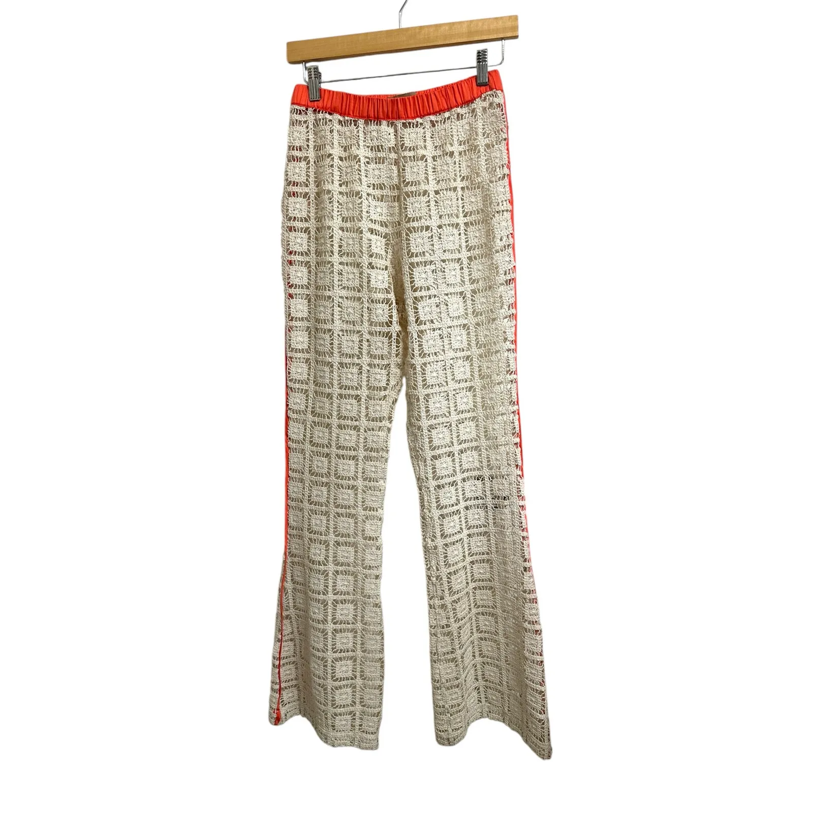 ANIM Women's Prea Cotton Crochet Flared Pants In Multi size Small $318 Orange - Image 2