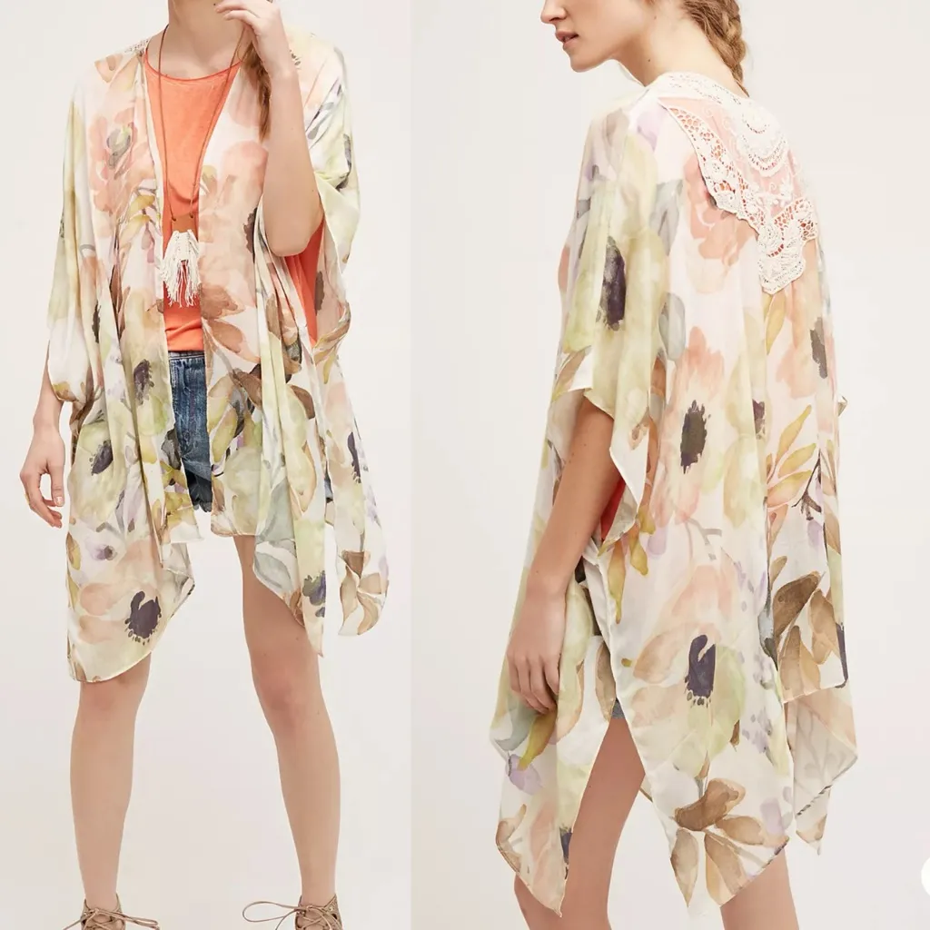Elizabeth Gillett X Anthropologie Hepatica Kimono Floral Open Front Topper - Image 3