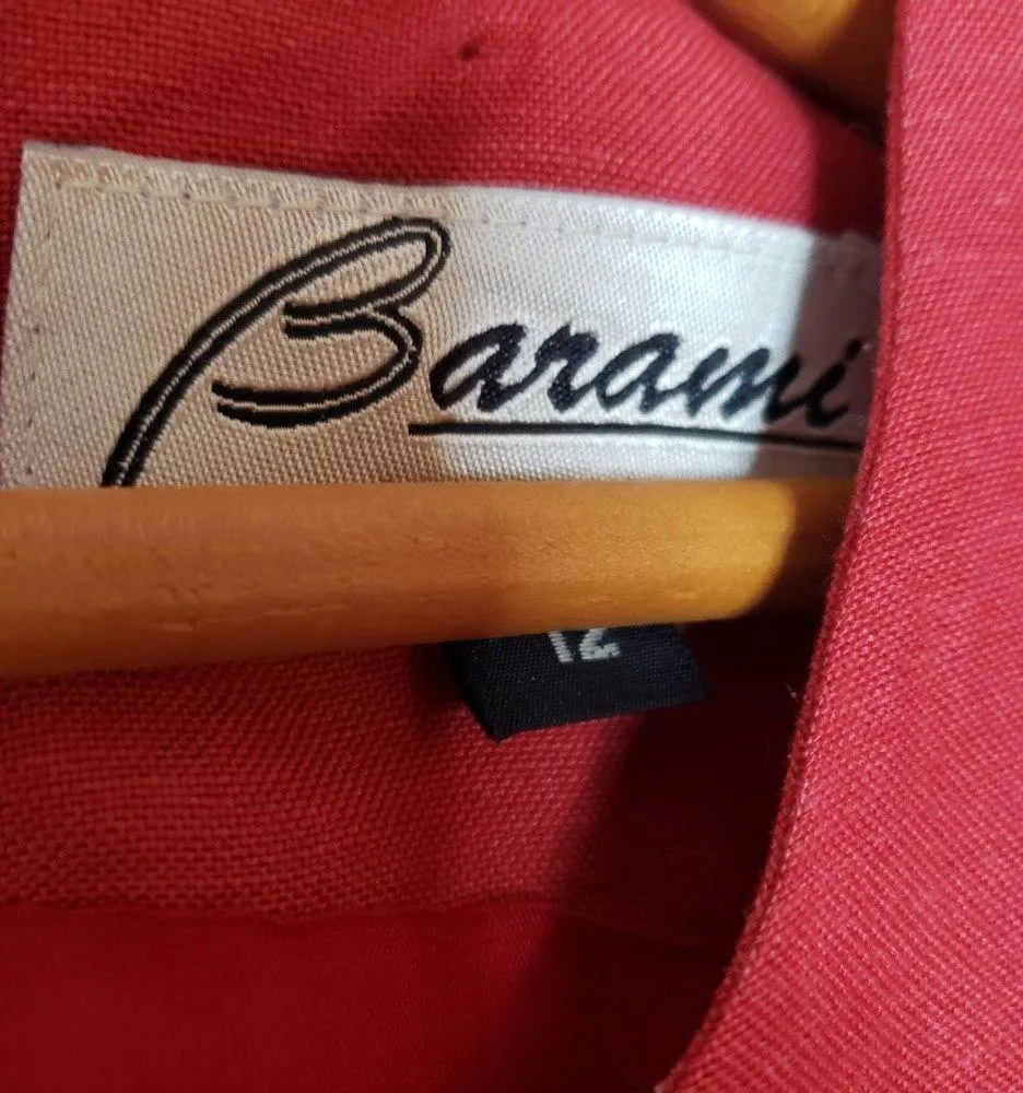 Barami Viscose Linen Rust Colored Sleeveless Shift Dress Embellished Pockets 12 - Image 6