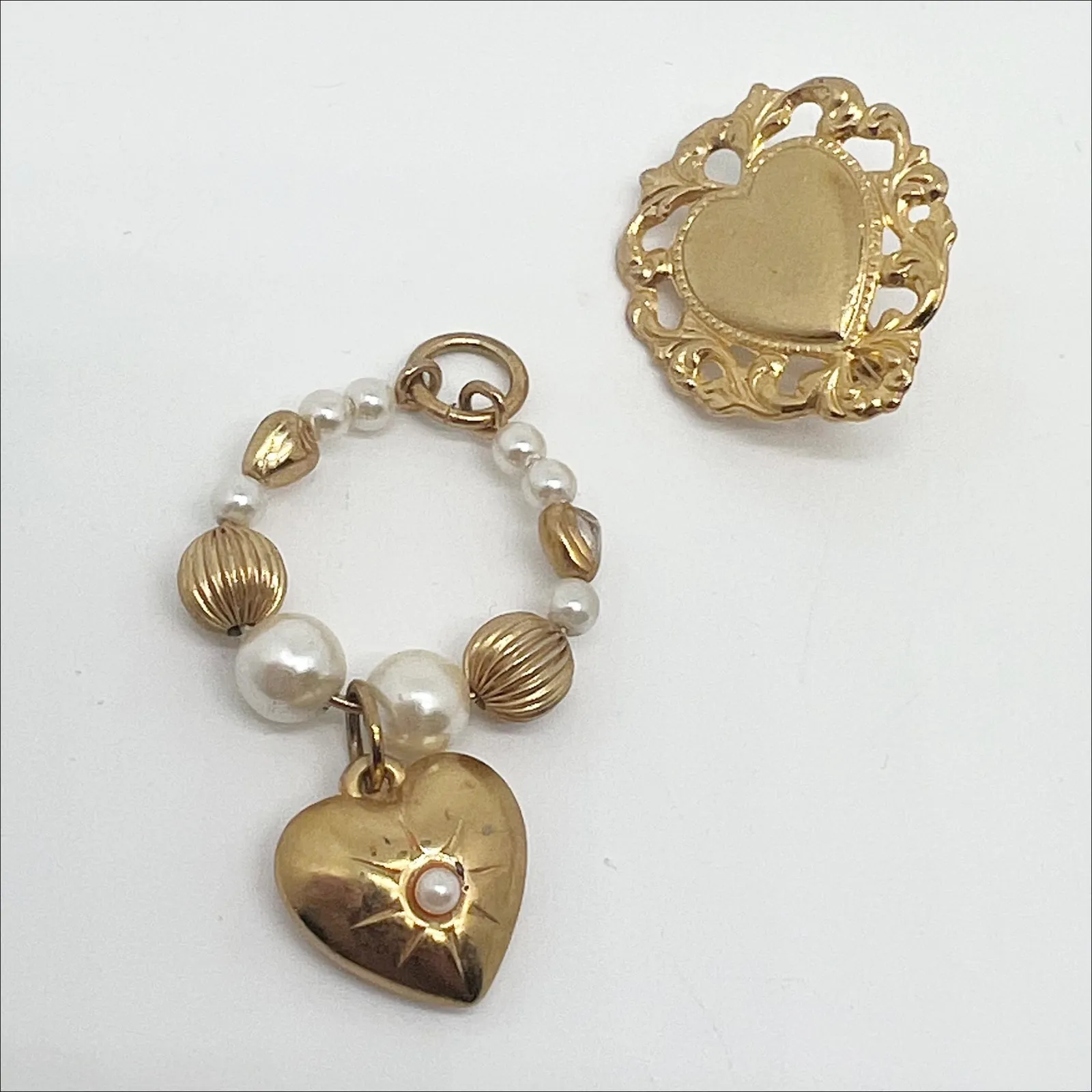 Vintage Gold Tone Clip On Heart Earrings With Detachable Beaded Dangle Heart - Image 4