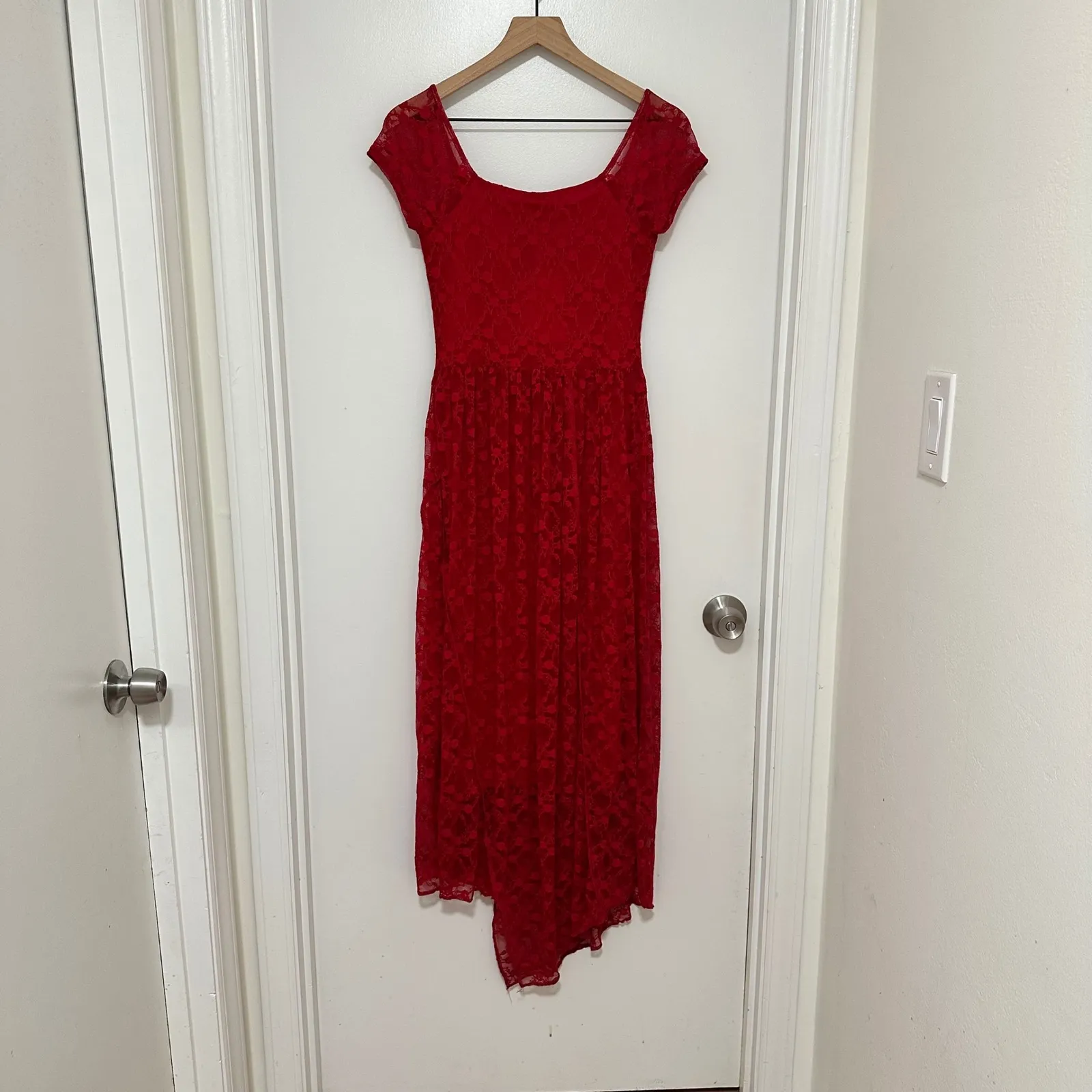 URBAN RENEWAL | NWT Red Lace Cap Sleeve Medieval Fairy Renaissance Boho Dress, M - Image 3