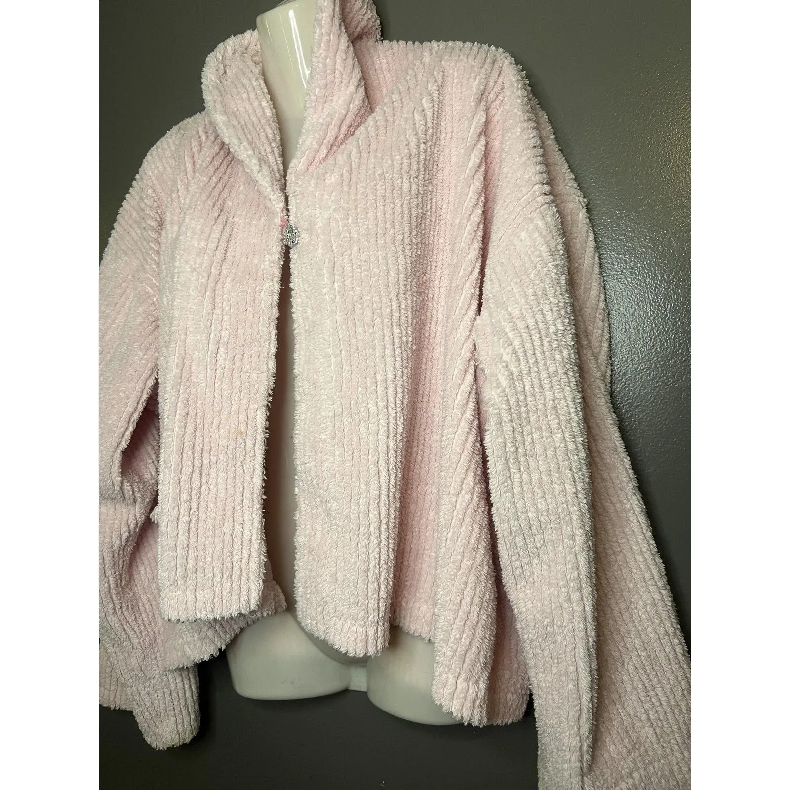 Romantic Concepts Sweater Womens L/XL Pink Chenille Fuzzy Cardigan Jacket USA - Image 4