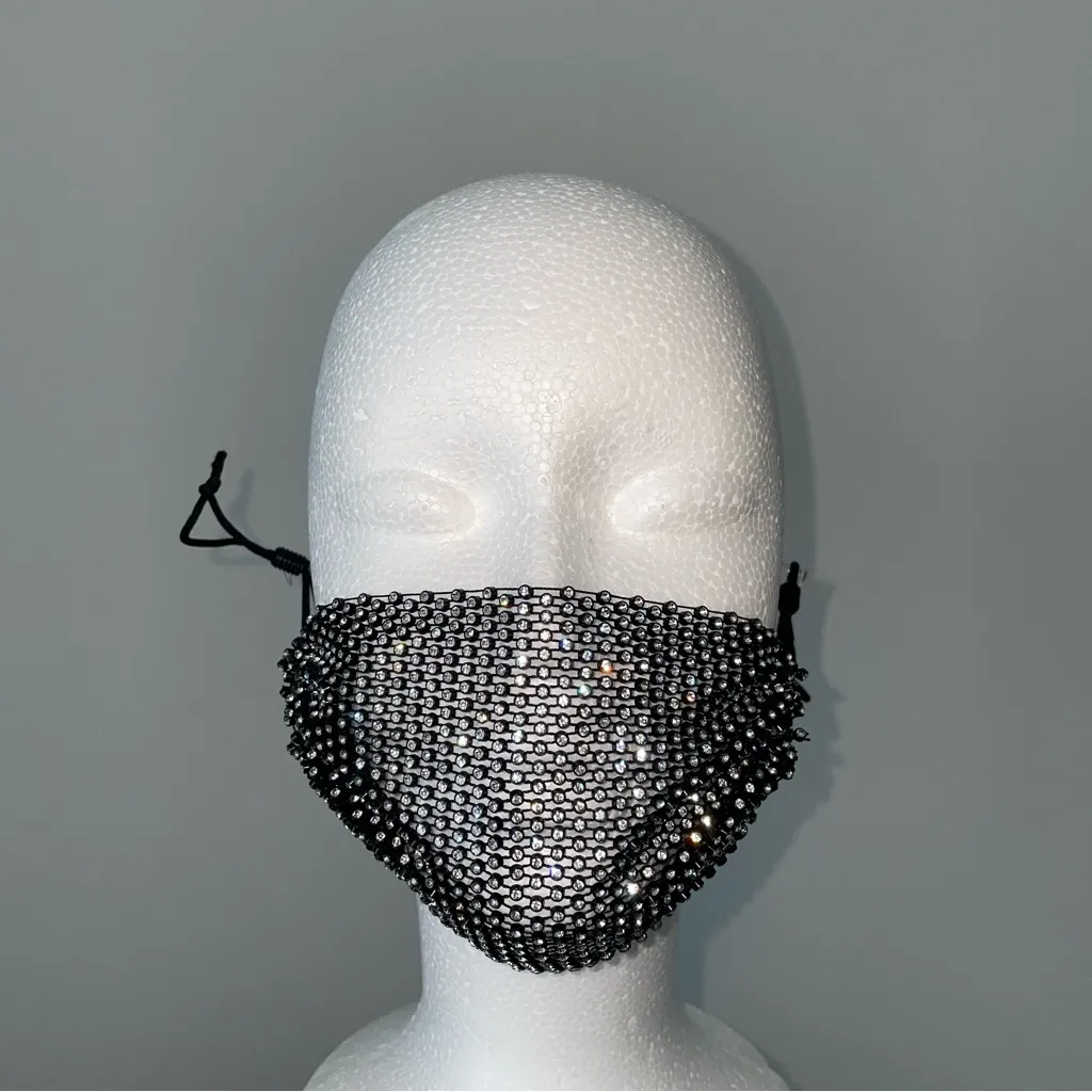 Black Rhinestone Face Mask‎ - Image 3