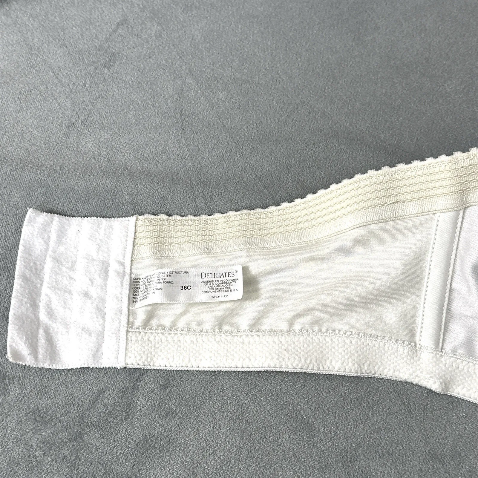 Vintage Delicates Strapless Bra Size 36C White Satin Fiberfill Lined Underwire - Image 7