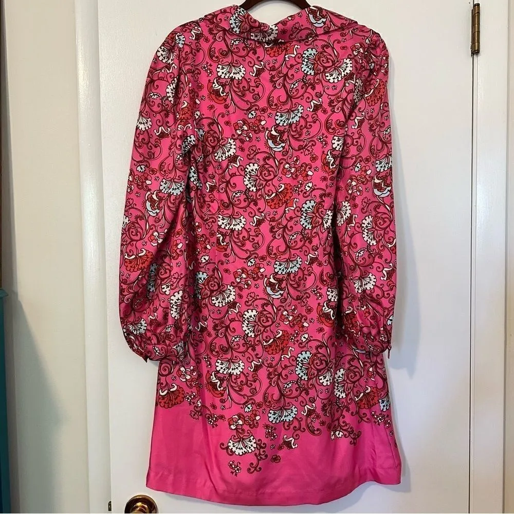 Lilly Pulitzer Pink Floral Paisley Dress With Braided Belt Womens 8 Silk Pink - Image 2