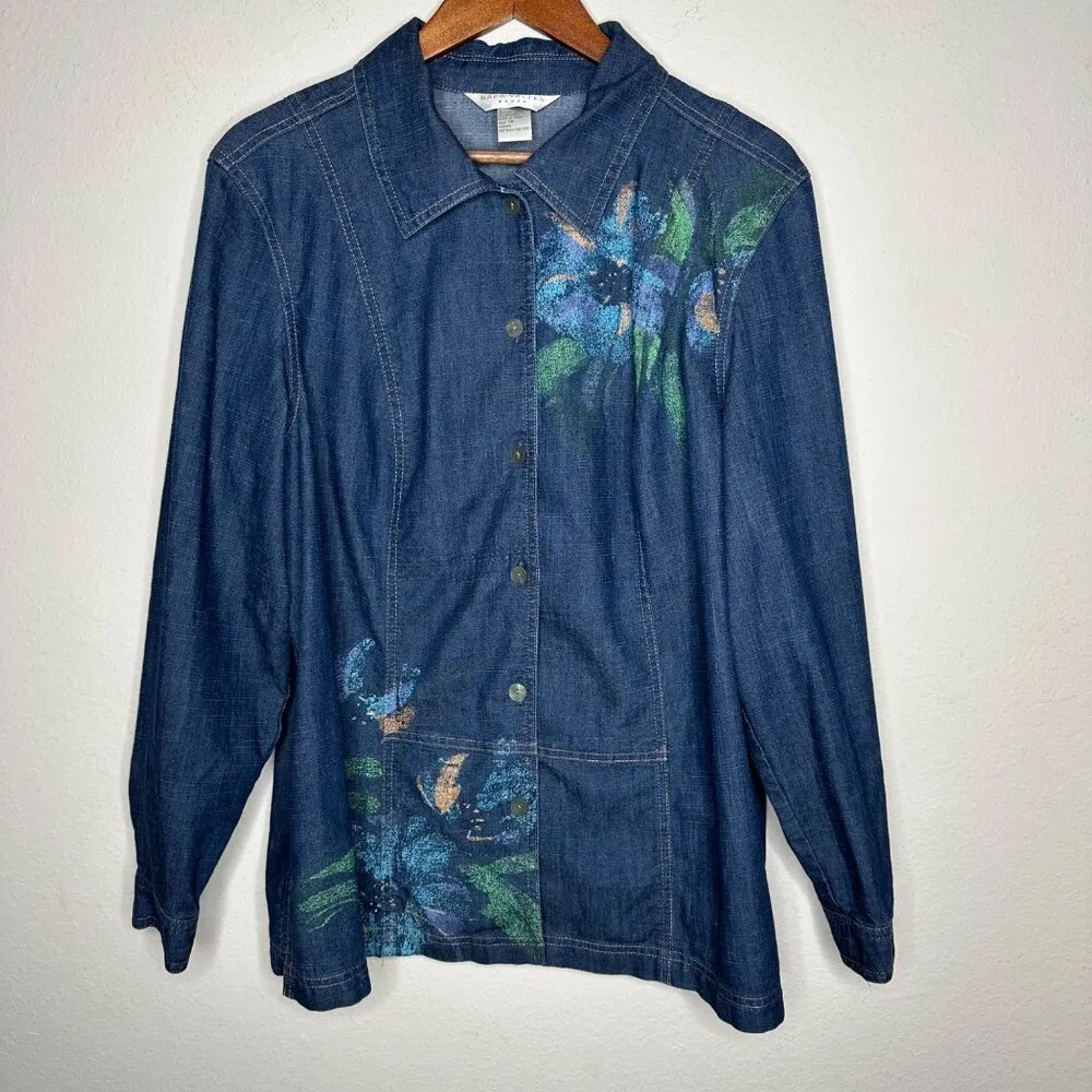 Napa Valley Floral Denim‎ Jacket Sz 1X Blue - Image 7