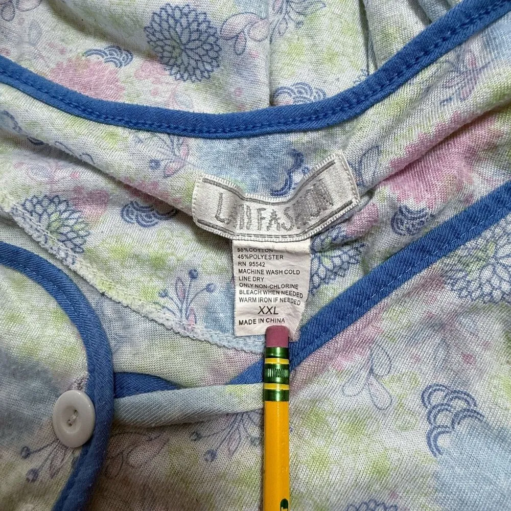 Lati Fashion Blue Pink Green Floral White Babydoll Nightgown XXL Plus Size Sleep - Image 4