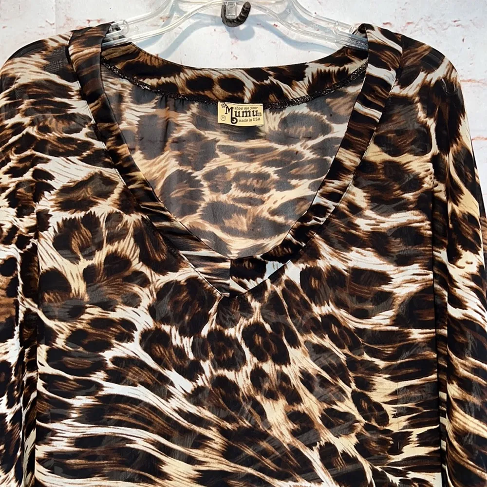 Show Me Your Mumu pullover tunic coverup top vneck oversized semi sheer animal - Image 2