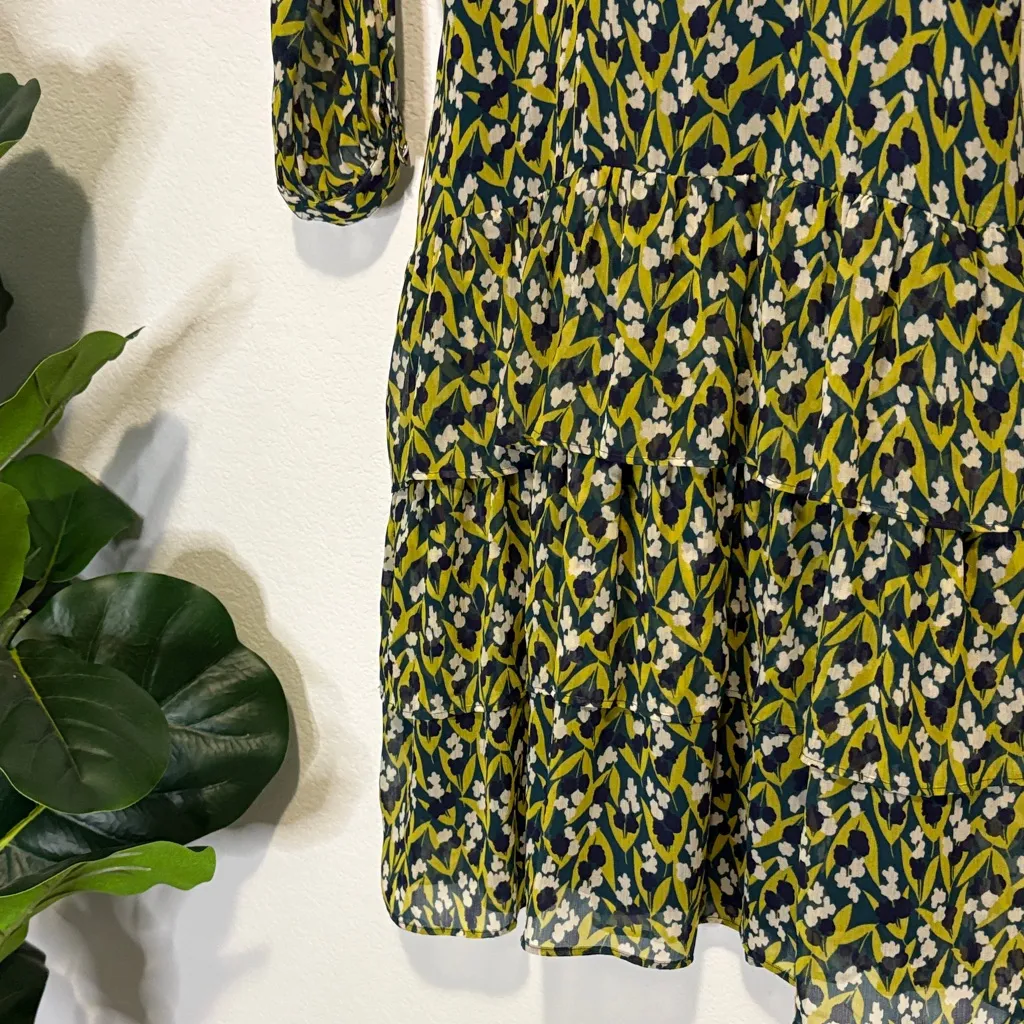 Banana Republic chiffon green and navy blue semi lined Long Sleeve Dress size 0 - Image 5