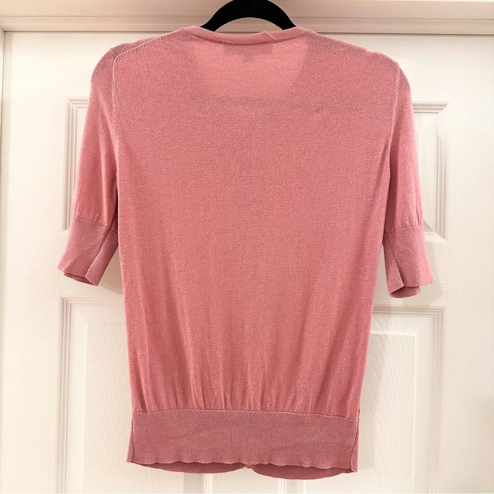 Loft Short Sleeve Crew Neck Cardigan Sweater Blush Pink sz Small - Image 2