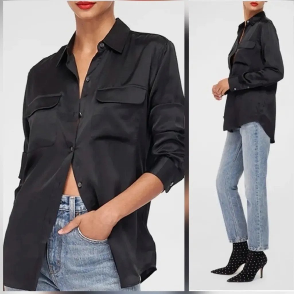 Equipment Black Button Down Satin Blouse Long Sleeve Women’s Small Career Office - Image 2