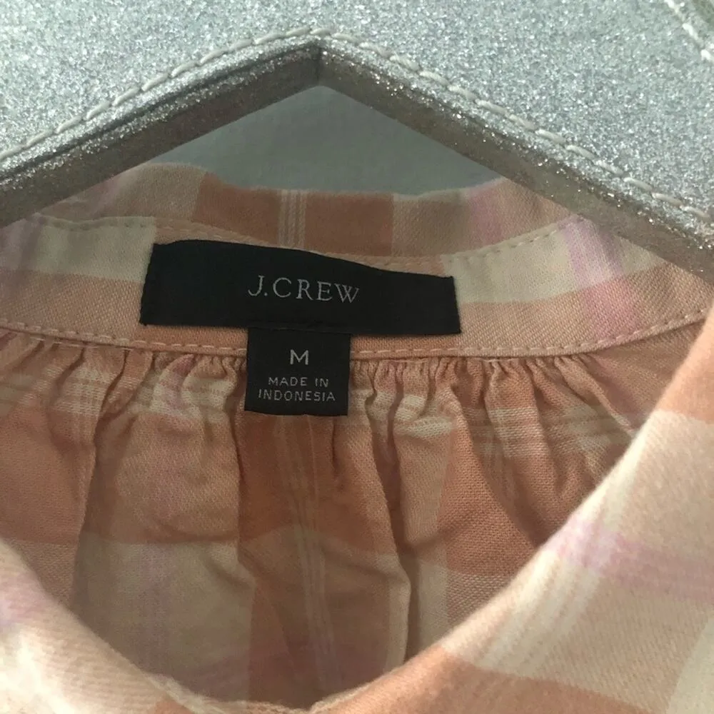 J. Crew Gathered Button Up Shirt Featherweight Flannel Peach Pink NEW - Image 3