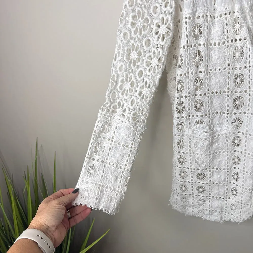 Free People FP One Yesenia Eyelet Crochet Long Sleeve Tunic Top Oversized Size 0 - Image 4