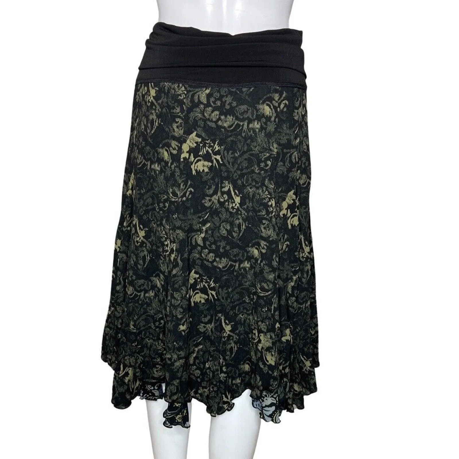 Cabi Skirt Womens Small‎ Black Floral Reversible A Line Lettuce Hem Bohemian - Image 9