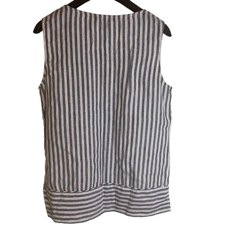 Ellen Tracy Womens Sleeveless Striped Button Linen Nautical Top Size‎ Medium - Image 2