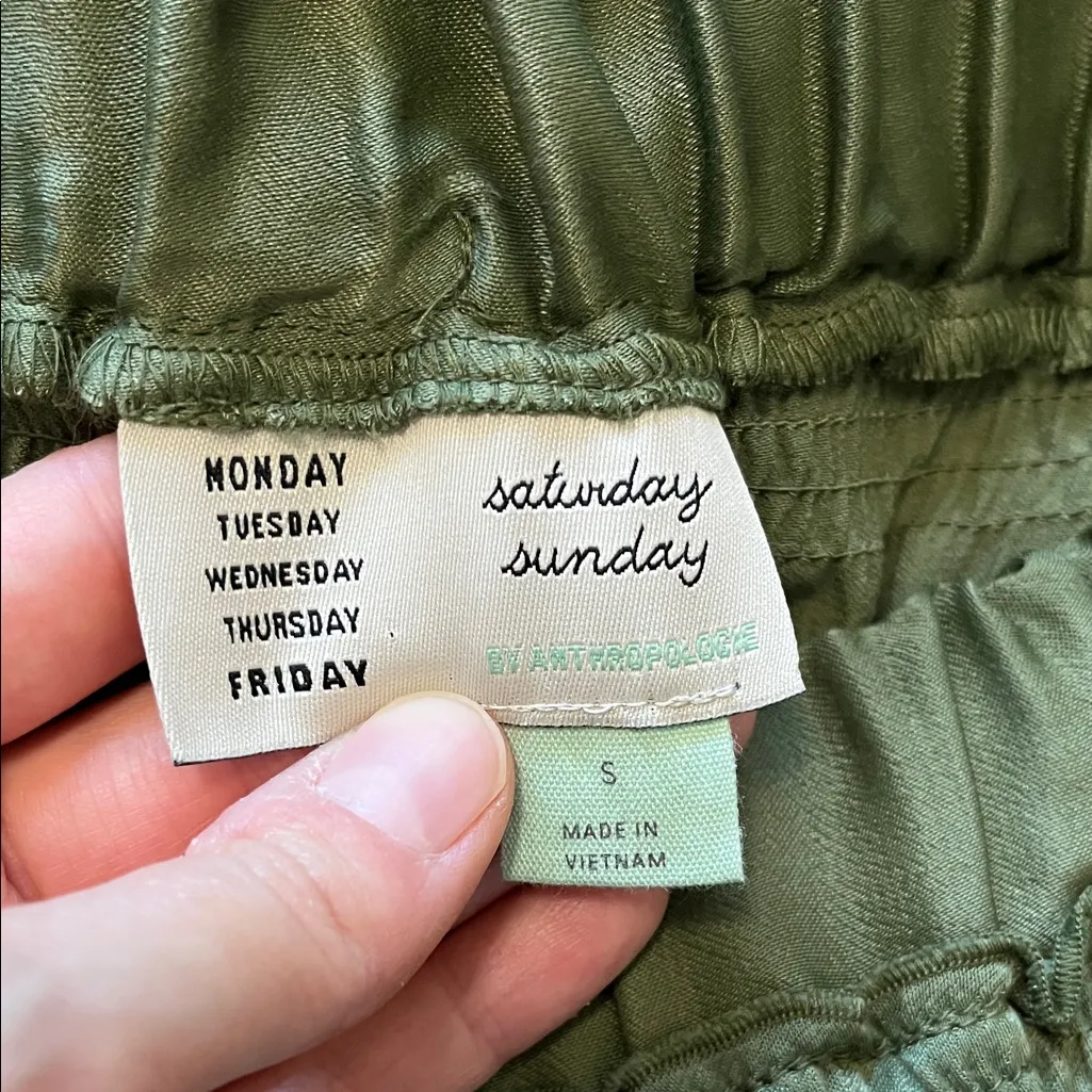 Anthropologie Saturday Sunday Moss Green Viscose Satin Wide Leg Pants - Sz Small - Image 15