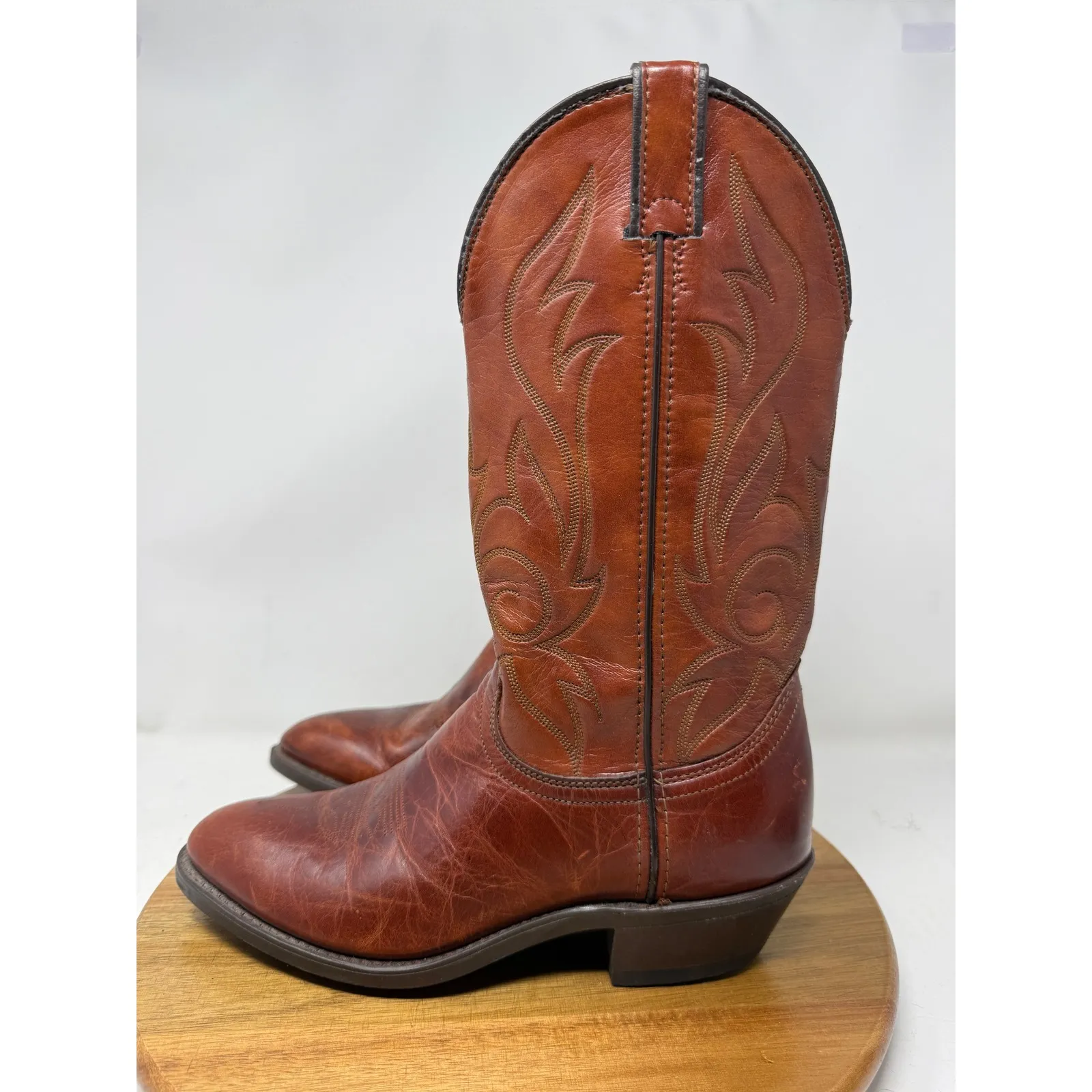 Laredo Women's Western Cowboy Boots Brown Leather Stitching Square Toe Size 7.5B - Image 6